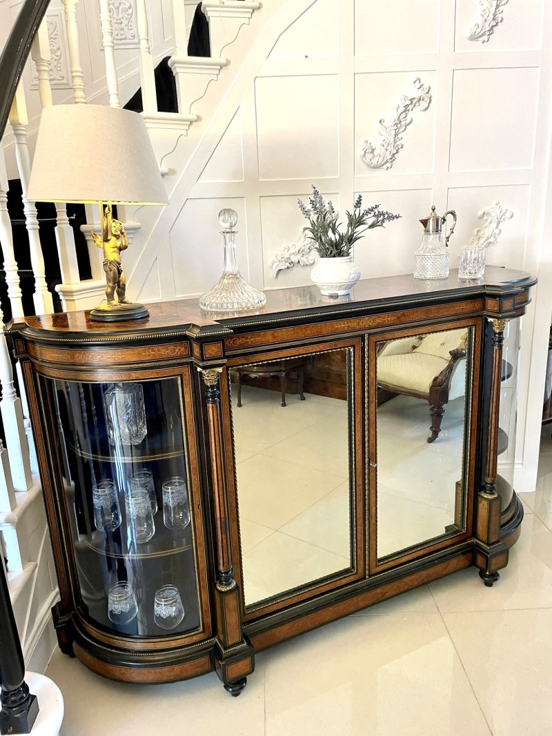 Superb Quality Large Antique Victorian Burr Walnut And Amboyna Inlaid Credenza/Sideboard - Image 5