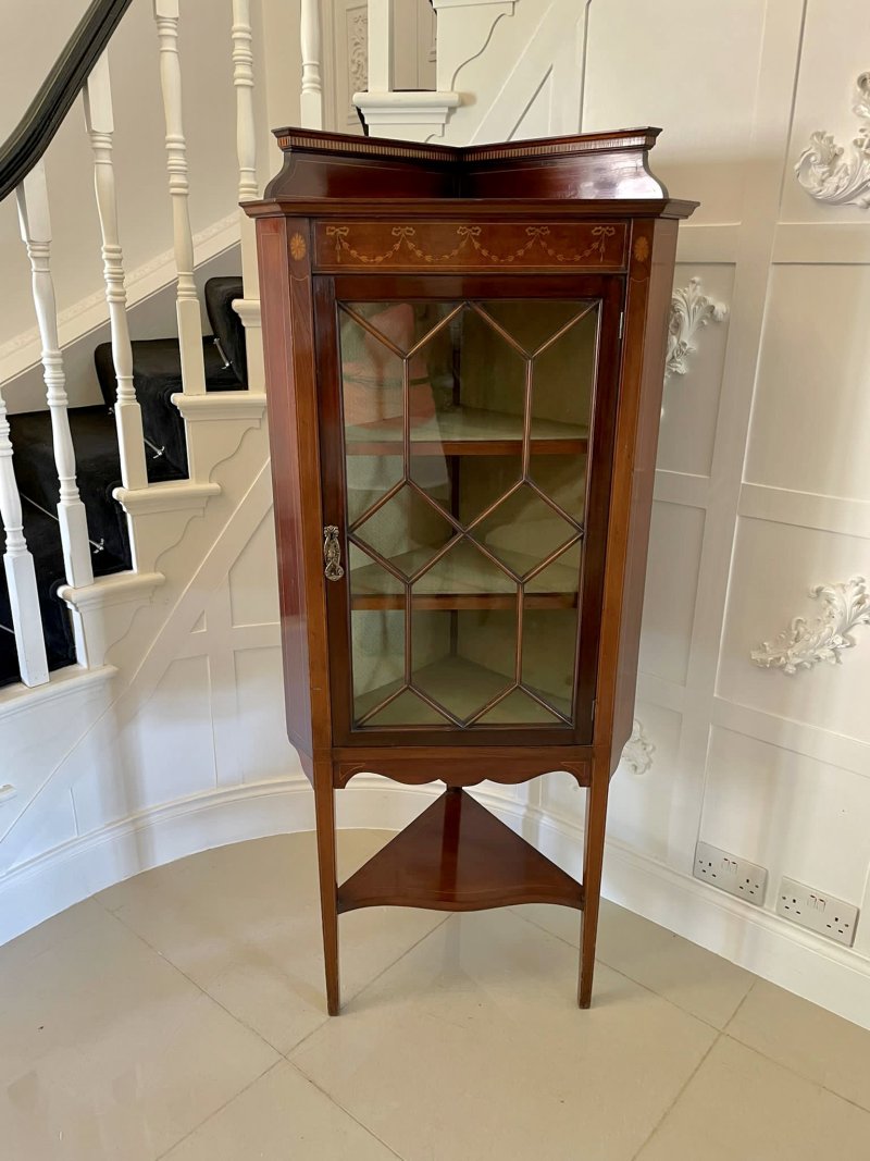 Antique Quality Edwardian Mahogany Inlaid Corner Cabinet - Image 3