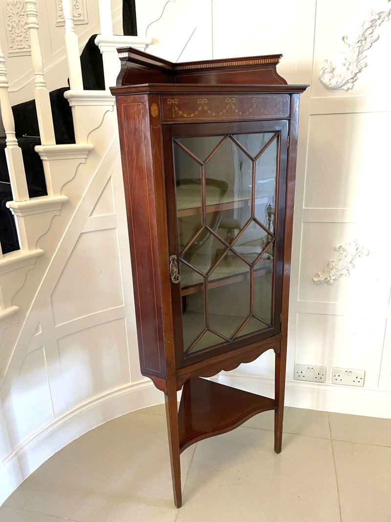 Antique Quality Edwardian Mahogany Inlaid Corner Cabinet