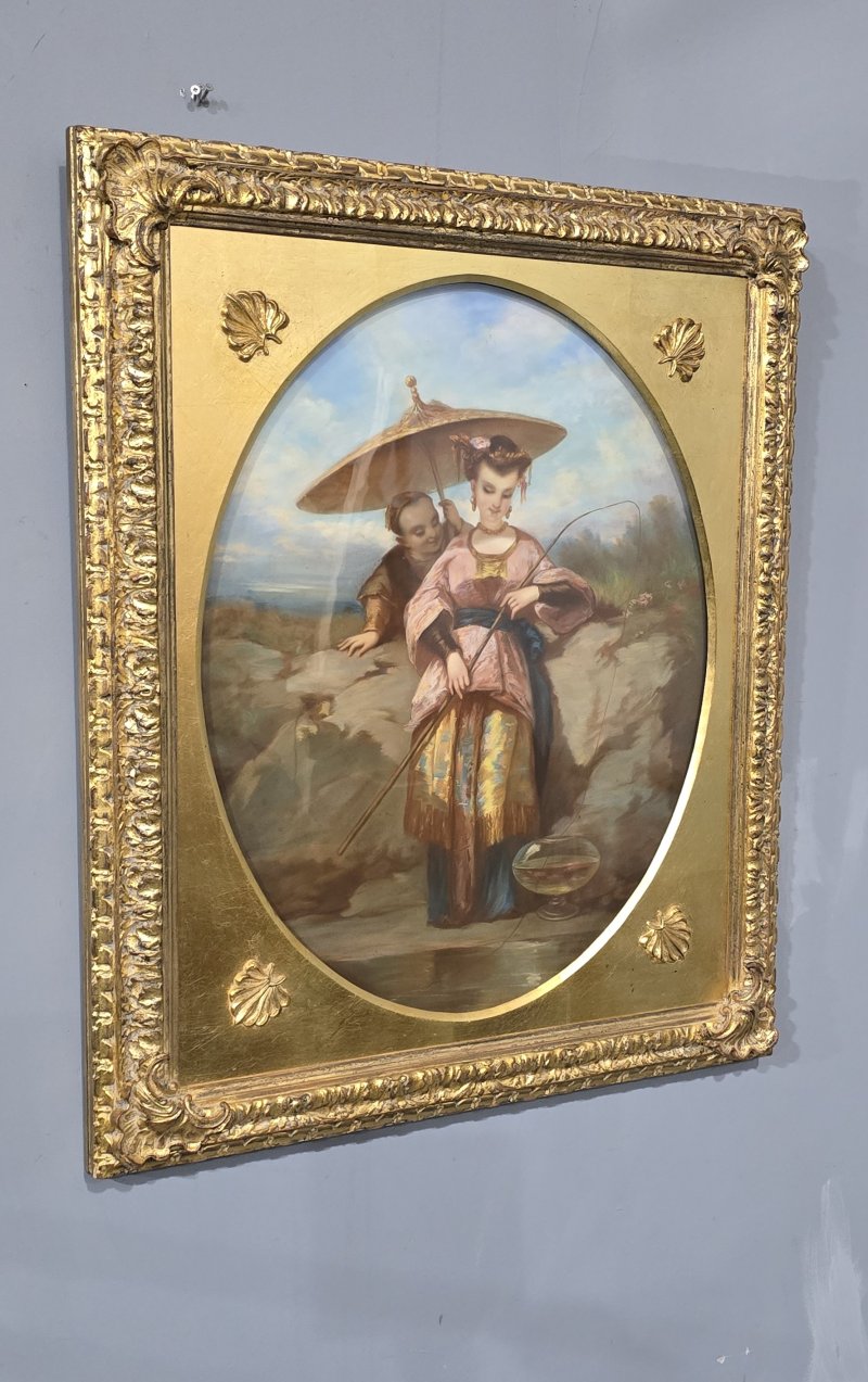 Beautiful C19th Oriental Pastel on Canvas