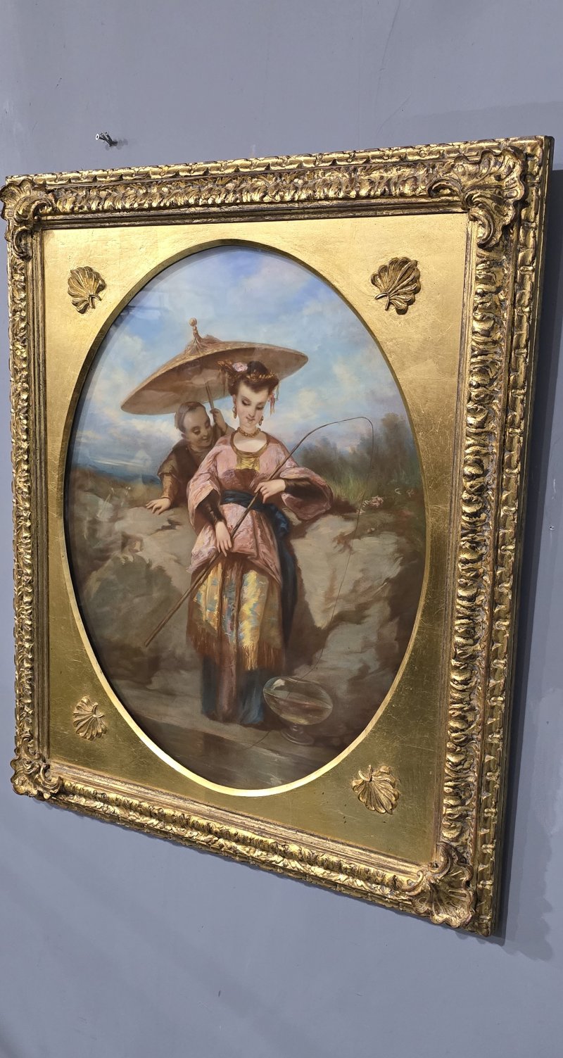 Beautiful C19th Oriental Pastel on Canvas - Image 9