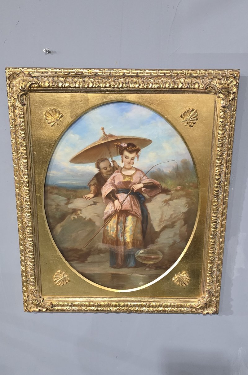 Beautiful C19th Oriental Pastel on Canvas - Image 6