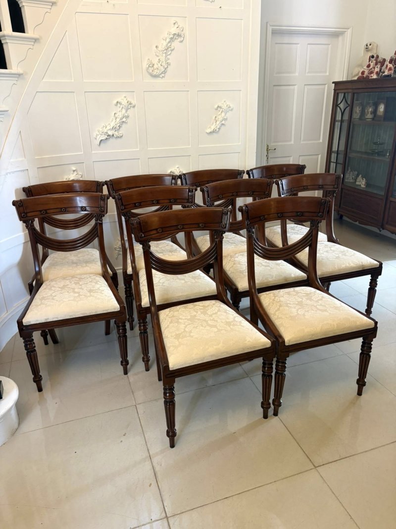 Antique English Regency Style Mahogany Dining Chairs Set of Ten - Image 3