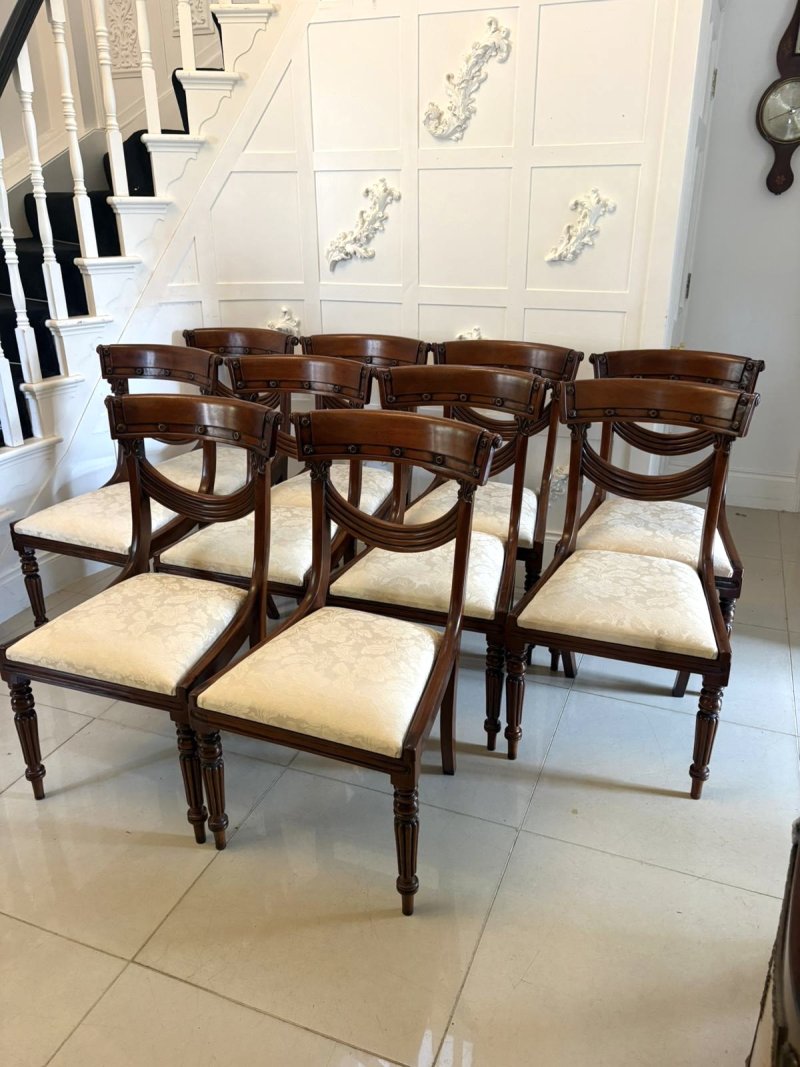 Antique English Regency Style Mahogany Dining Chairs Set of Ten - Image 2