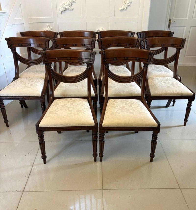 Antique English Regency Style Mahogany Dining Chairs Set of Ten