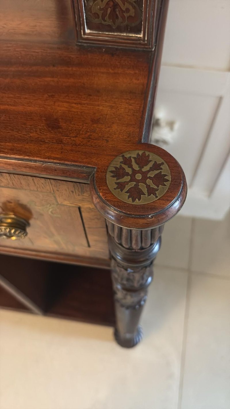 Antique Regency Rosewood Brass Inlaid Open Bookcase Chiffonier - Image 3