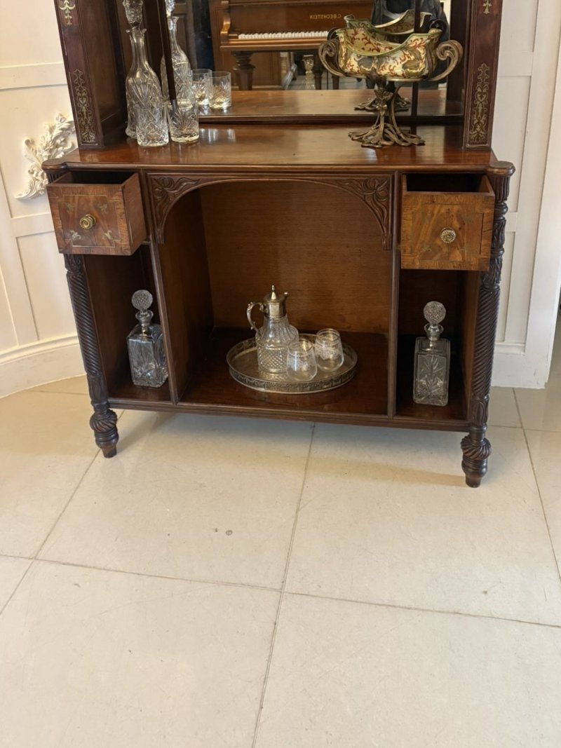 Antique Regency Rosewood Brass Inlaid Open Bookcase Chiffonier - Image 5
