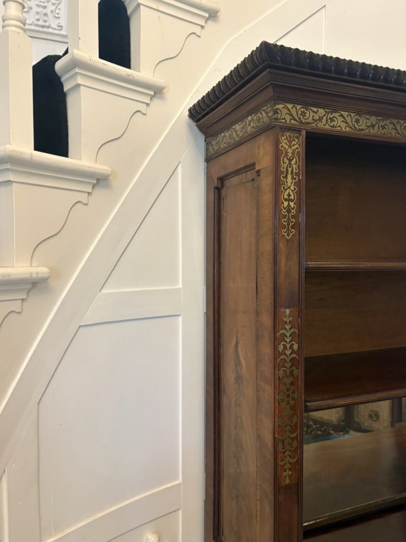 Antique Regency Rosewood Brass Inlaid Open Bookcase Chiffonier - Image 8