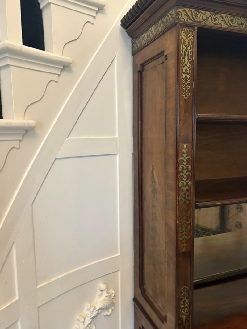 Antique Regency Rosewood Brass Inlaid Open Bookcase Chiffonier - Image 10