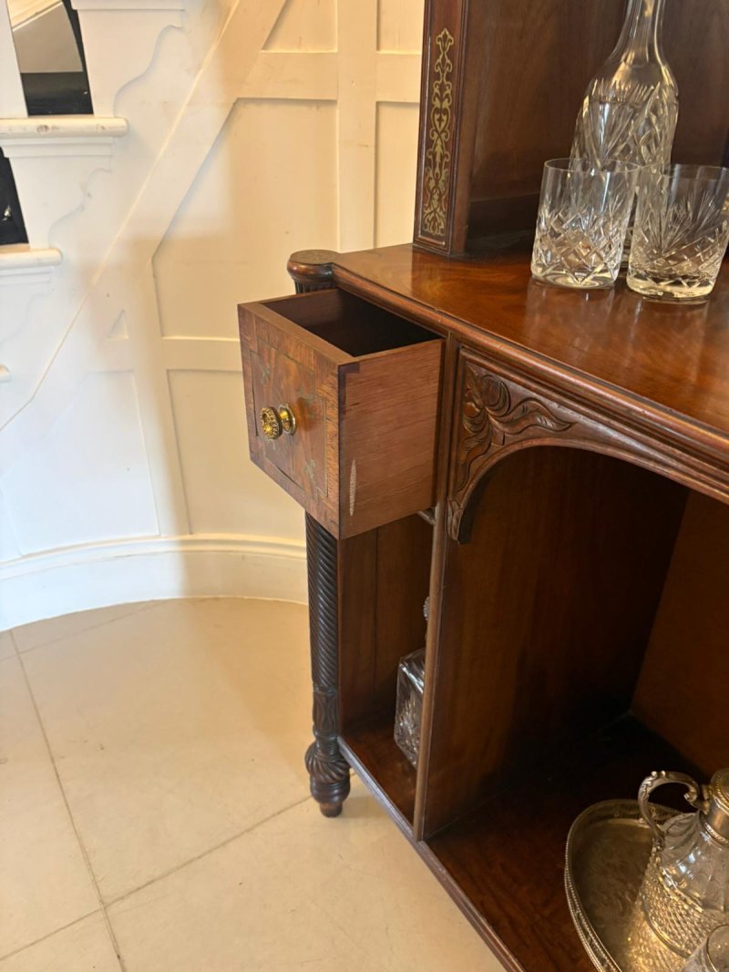 Antique Regency Rosewood Brass Inlaid Open Bookcase Chiffonier - Image 11