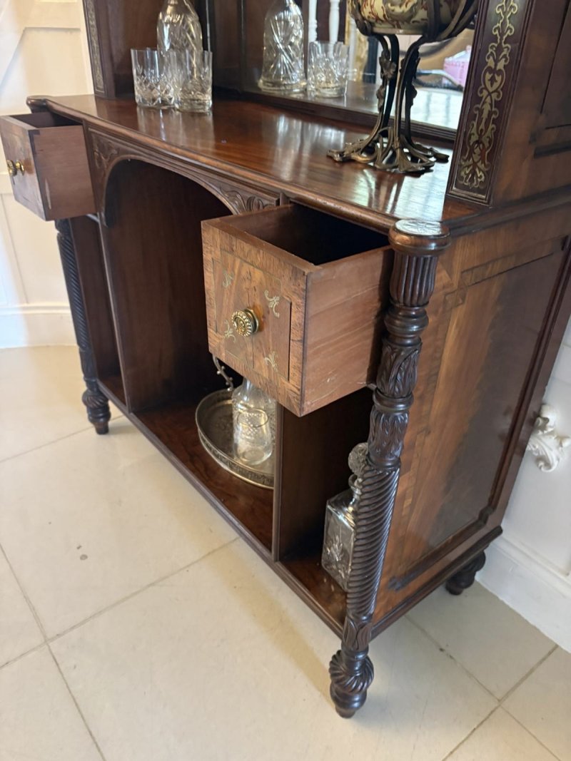 Antique Regency Rosewood Brass Inlaid Open Bookcase Chiffonier - Image 12