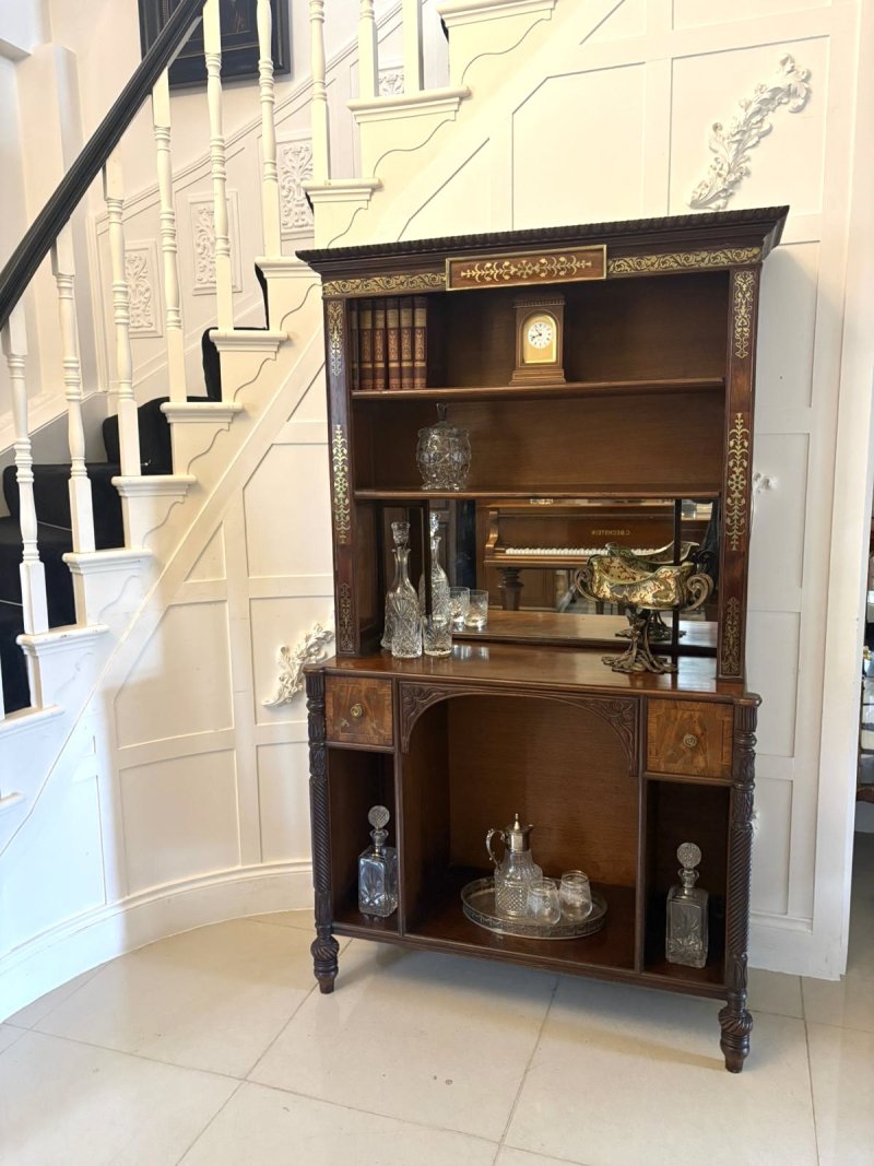 Antique Regency Rosewood Brass Inlaid Open Bookcase Chiffonier - Image 13