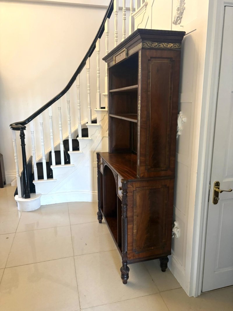 Antique Regency Rosewood Brass Inlaid Open Bookcase Chiffonier - Image 17
