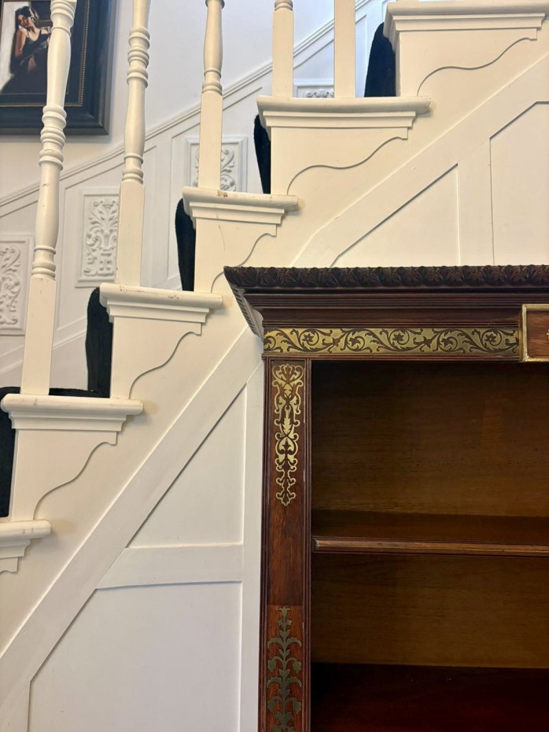 Antique Regency Rosewood Brass Inlaid Open Bookcase Chiffonier - Image 20