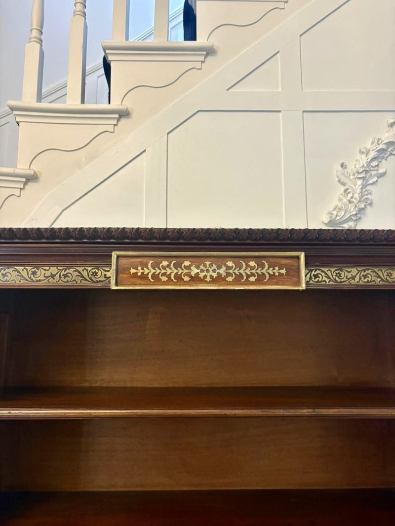 Antique Regency Rosewood Brass Inlaid Open Bookcase Chiffonier - Image 21