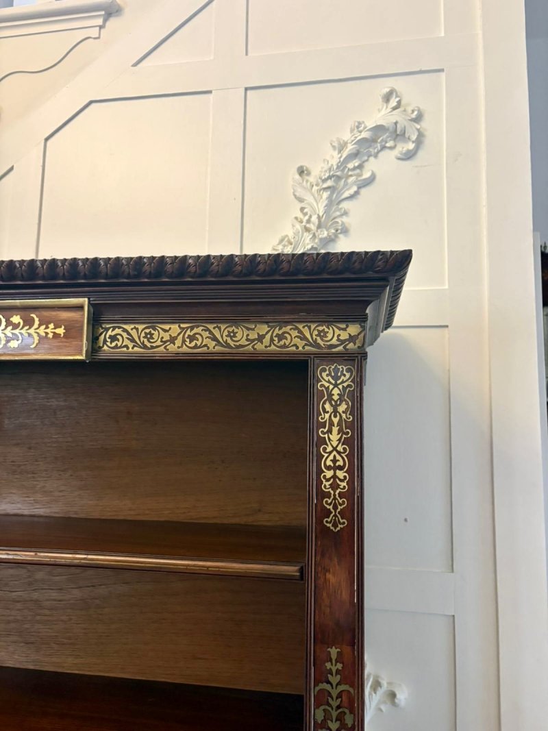 Antique Regency Rosewood Brass Inlaid Open Bookcase Chiffonier - Image 19