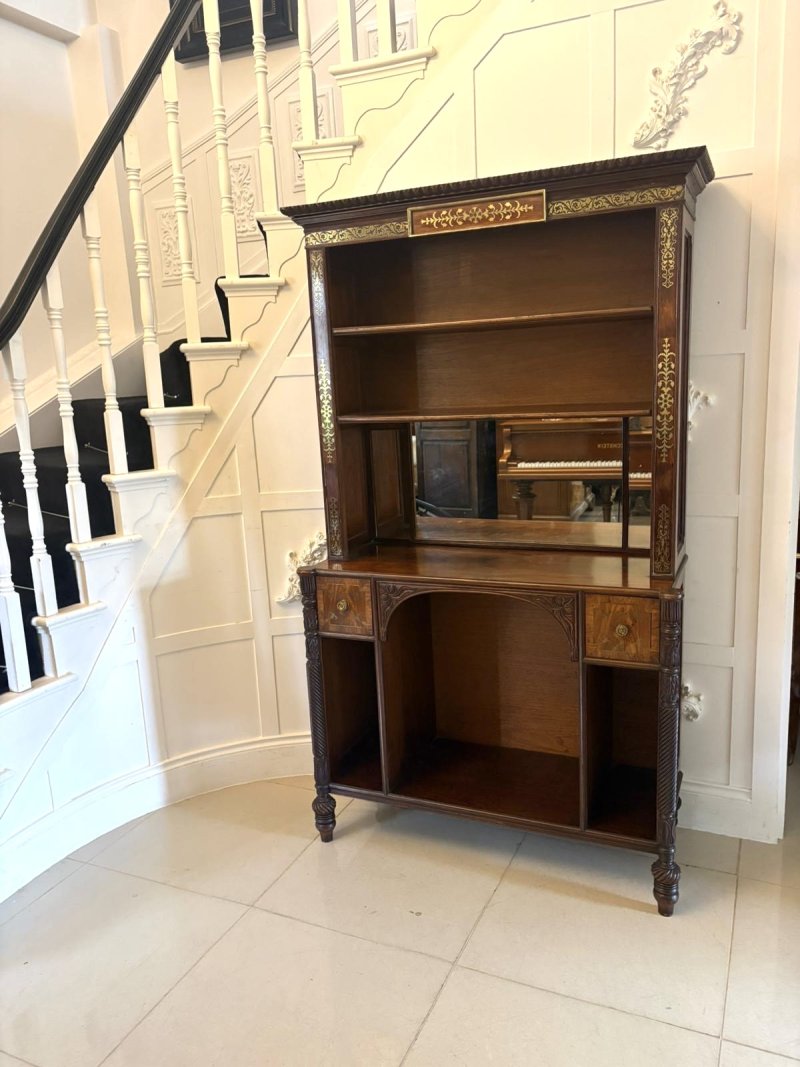 Antique Regency Rosewood Brass Inlaid Open Bookcase Chiffonier - Image 2