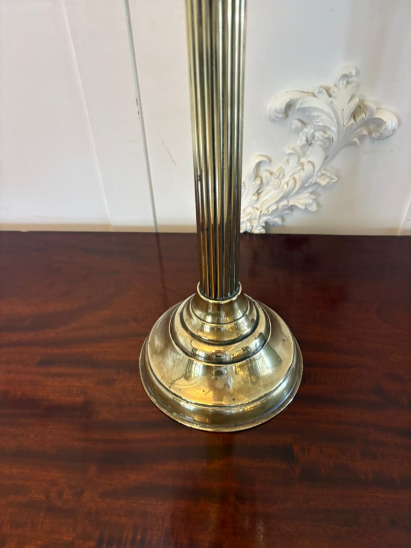 Antique Edwardian English Brass Oil Lamp With Opaline Shade - Image 8