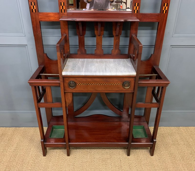 Arts and Crafts Inlaid Mahogany Hall Stand - Image 9