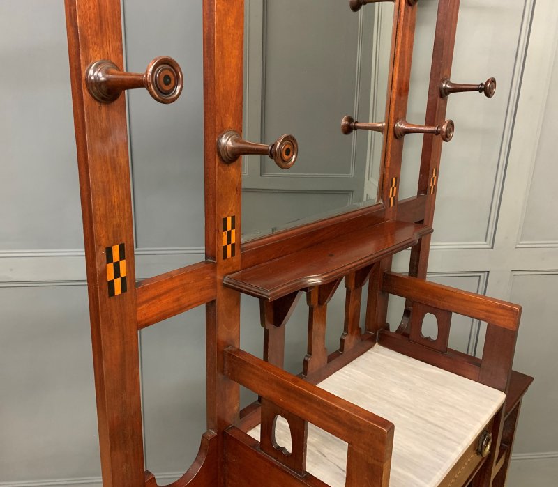 Arts and Crafts Inlaid Mahogany Hall Stand - Image 7