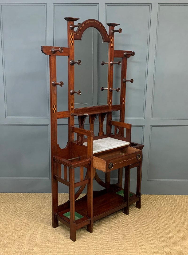 Arts and Crafts Inlaid Mahogany Hall Stand - Image 3