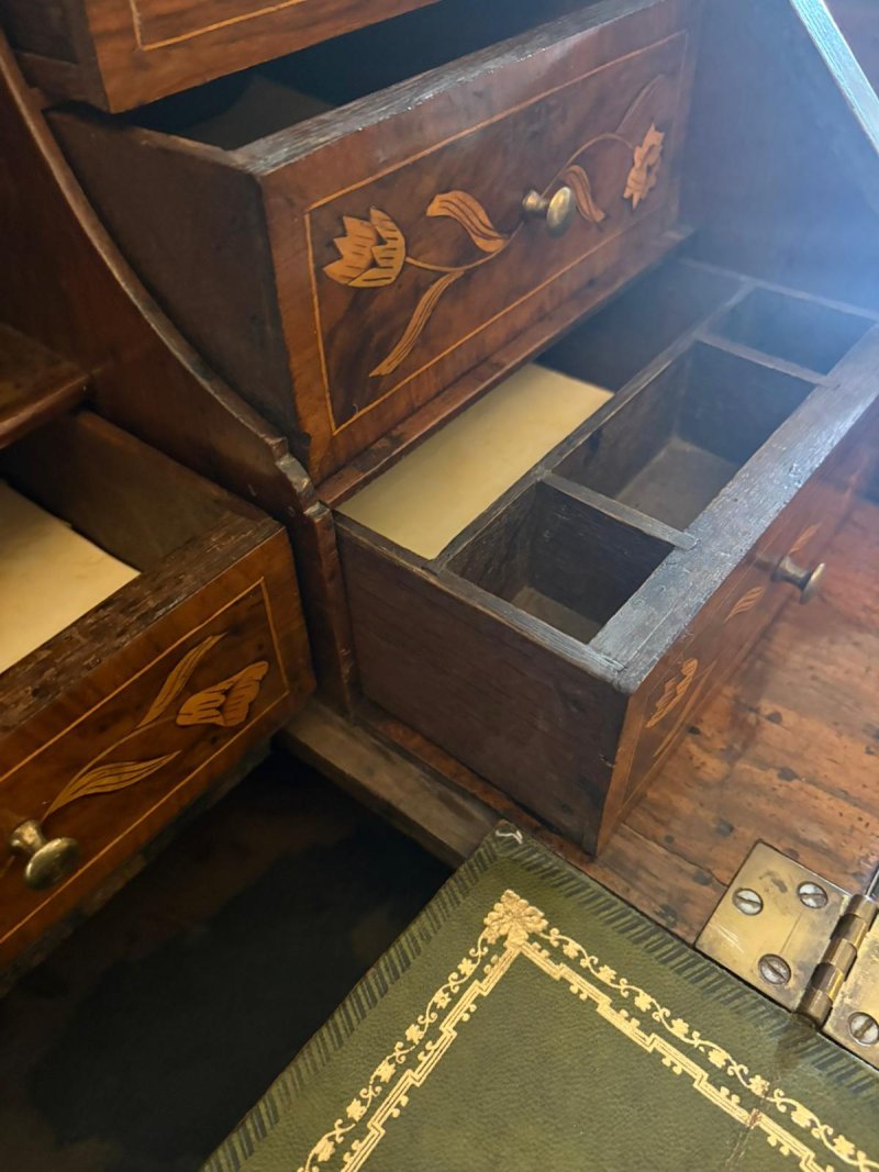 Antique Dutch Marquetry Walnut Bureau Bookcase Desk Cabinet - Image 7