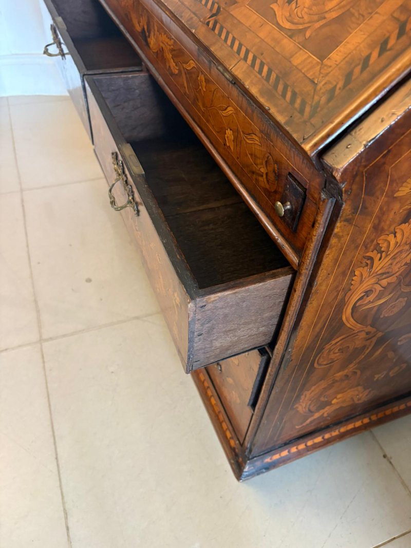 Antique Dutch Marquetry Walnut Bureau Bookcase Desk Cabinet - Image 10