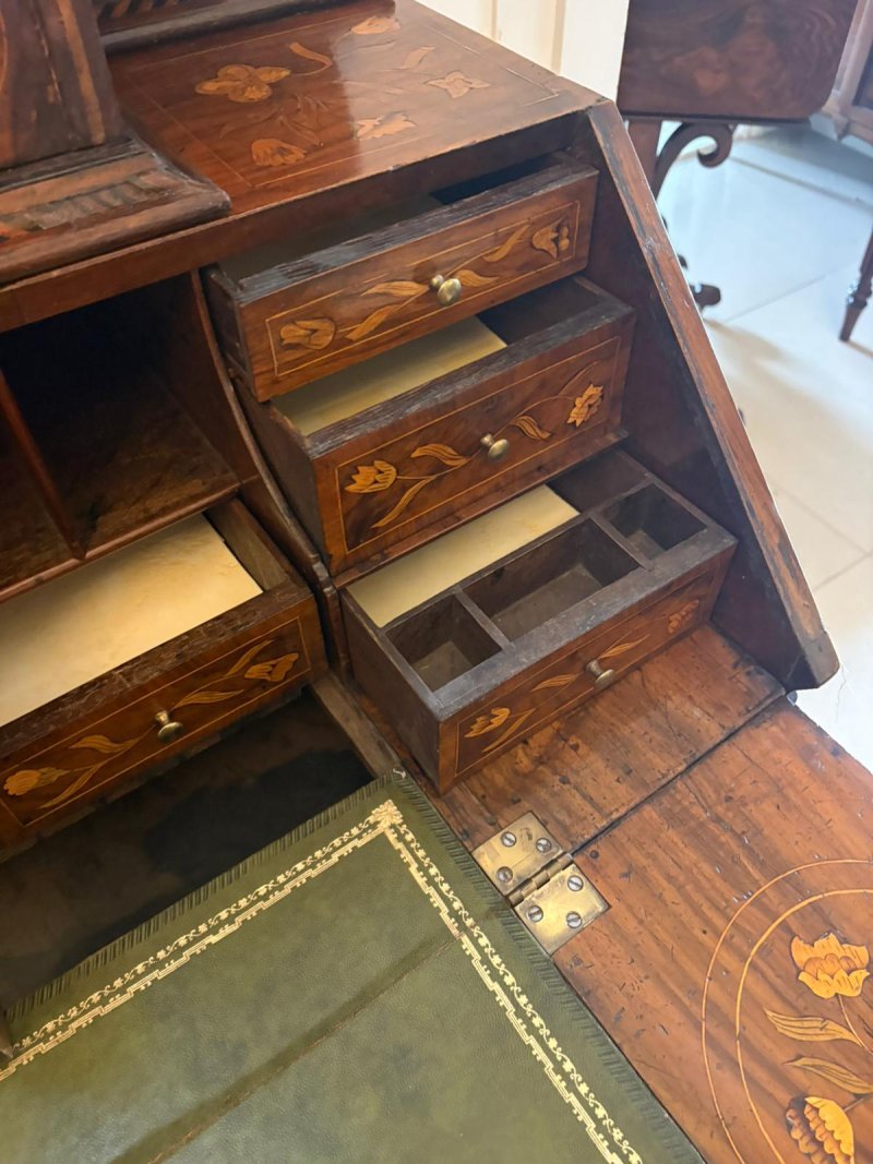 Antique Dutch Marquetry Walnut Bureau Bookcase Desk Cabinet - Image 9
