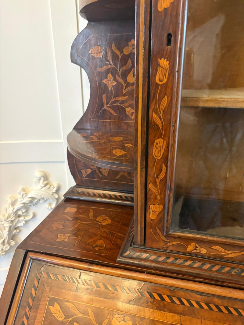 Antique Dutch Marquetry Walnut Bureau Bookcase Desk Cabinet - Image 12