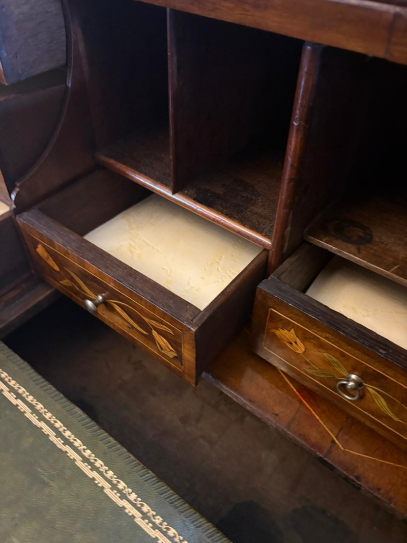 Antique Dutch Marquetry Walnut Bureau Bookcase Desk Cabinet - Image 14