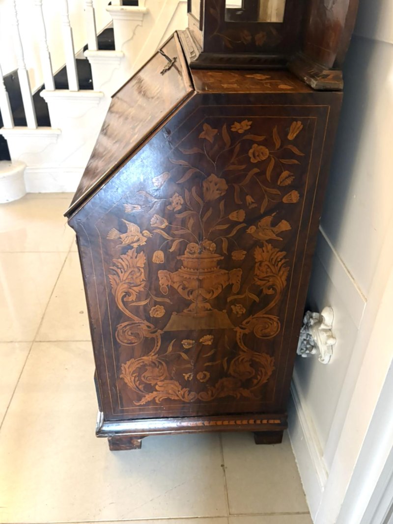 Antique Dutch Marquetry Walnut Bureau Bookcase Desk Cabinet - Image 6