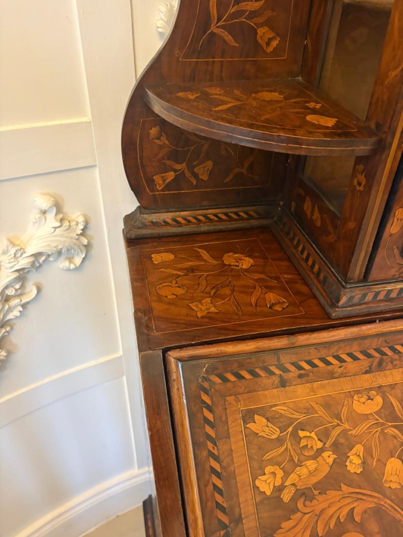Antique Dutch Marquetry Walnut Bureau Bookcase Desk Cabinet - Image 16