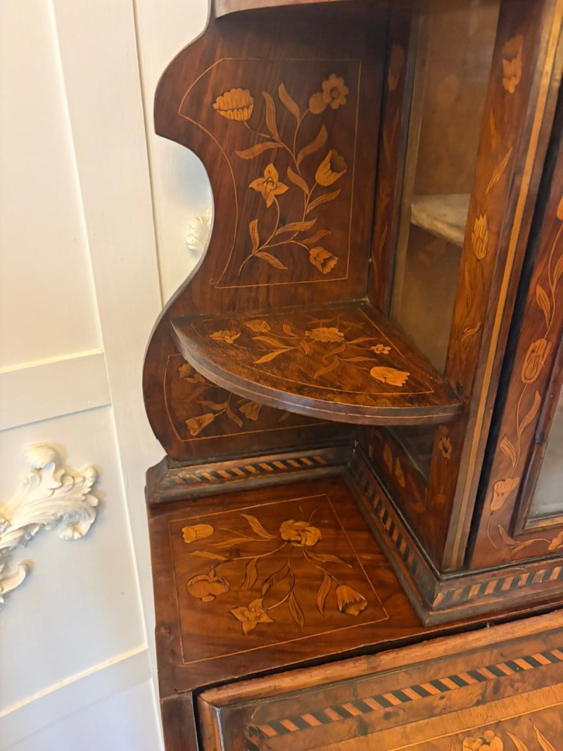 Antique Dutch Marquetry Walnut Bureau Bookcase Desk Cabinet - Image 17
