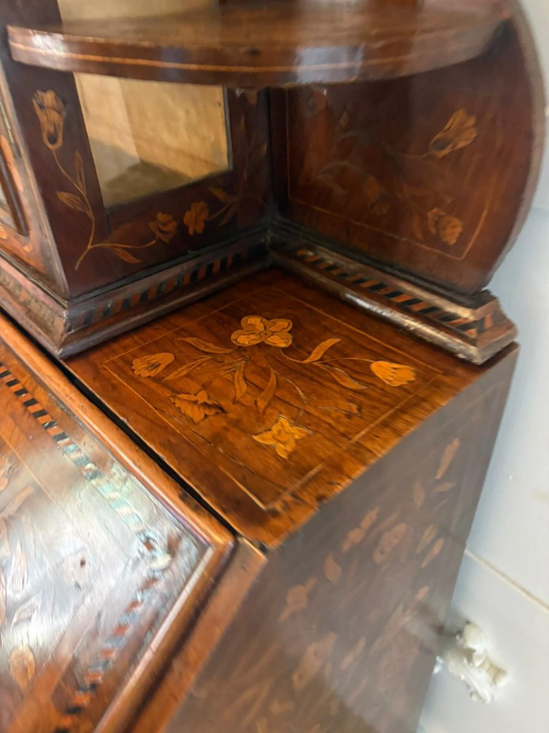 Antique Dutch Marquetry Walnut Bureau Bookcase Desk Cabinet - Image 21