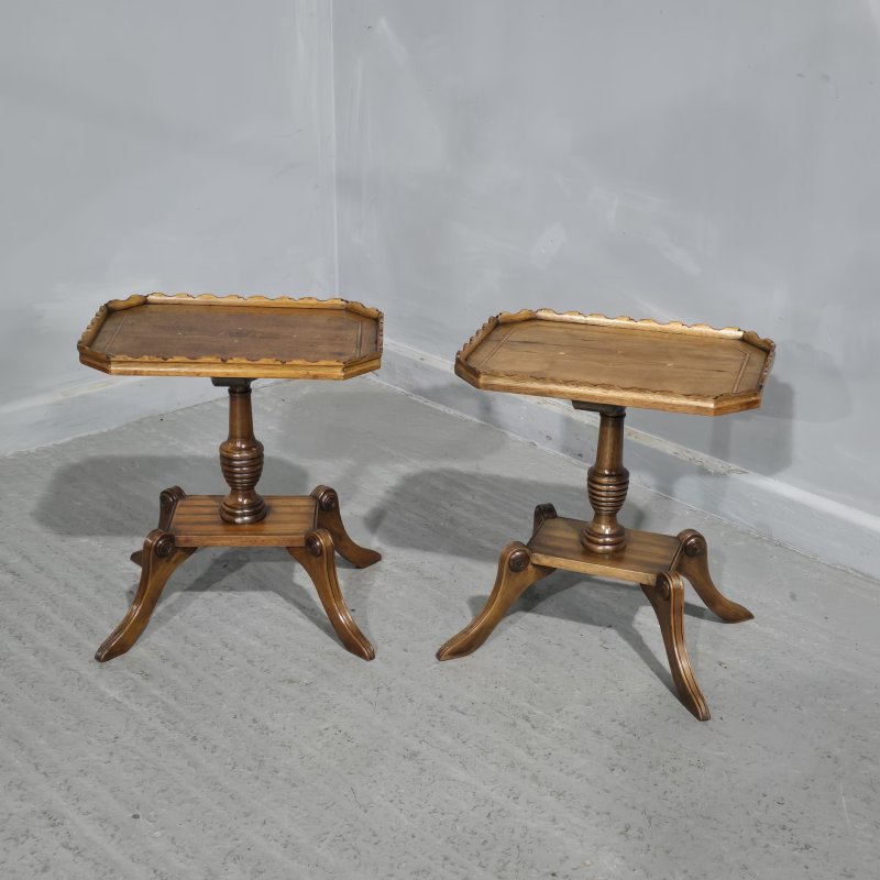 Pair English Walnut Inlaid Wine Tables