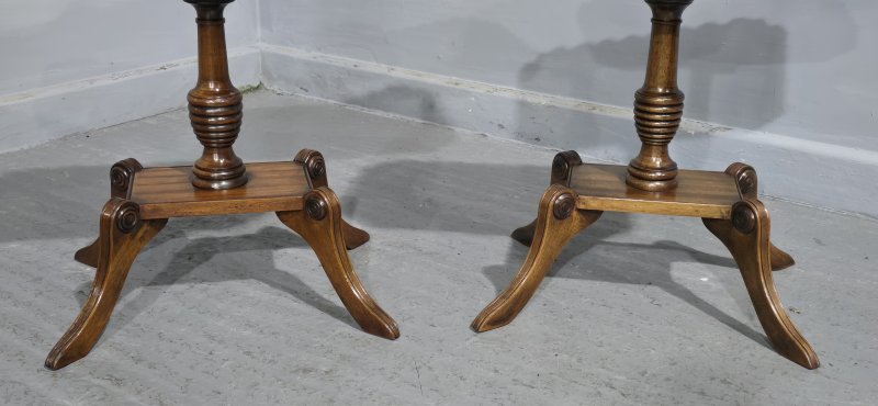 Pair English Walnut Inlaid Wine Tables - Image 2