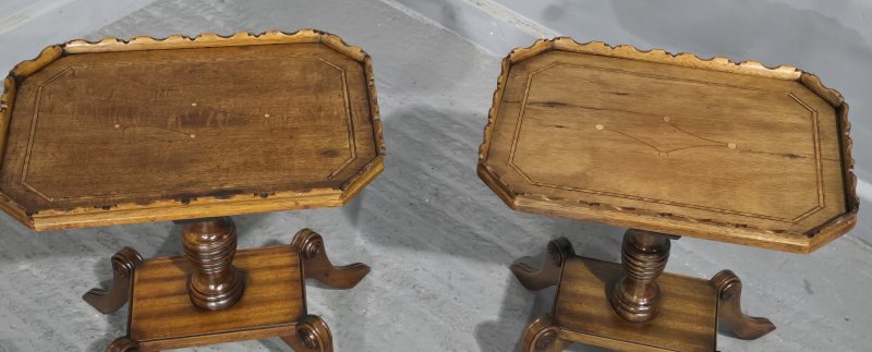 Pair English Walnut Inlaid Wine Tables - Image 5