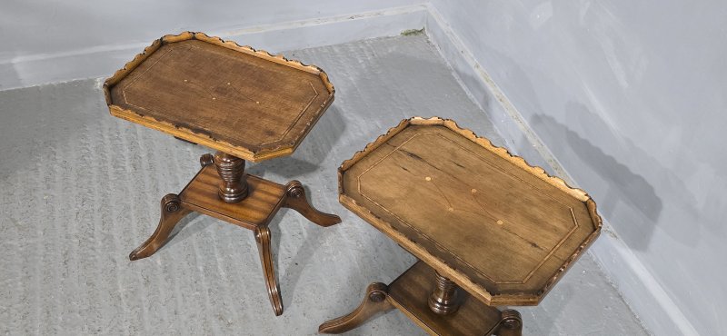 Pair English Walnut Inlaid Wine Tables - Image 7