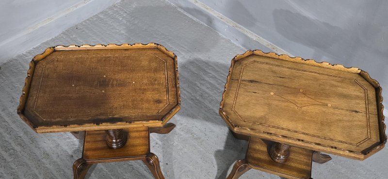 Pair English Walnut Inlaid Wine Tables - Image 6