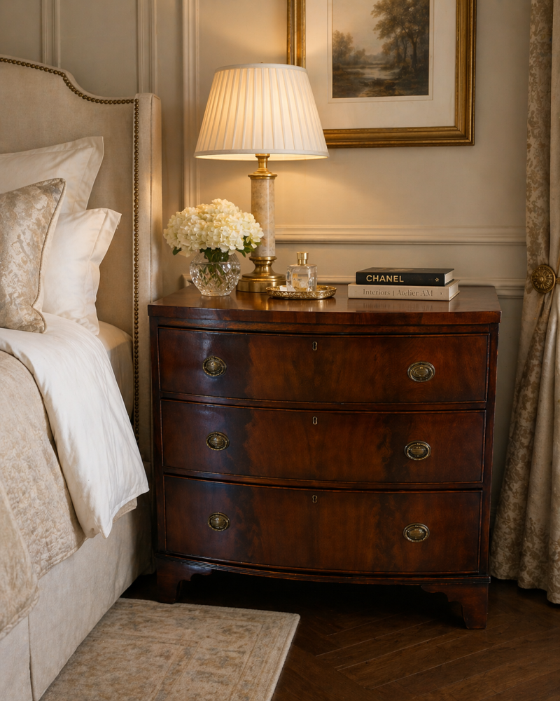 Antique Georgian Style Bow Front Chest of Drawers Figured Mahogany Brass Handles - Image 2