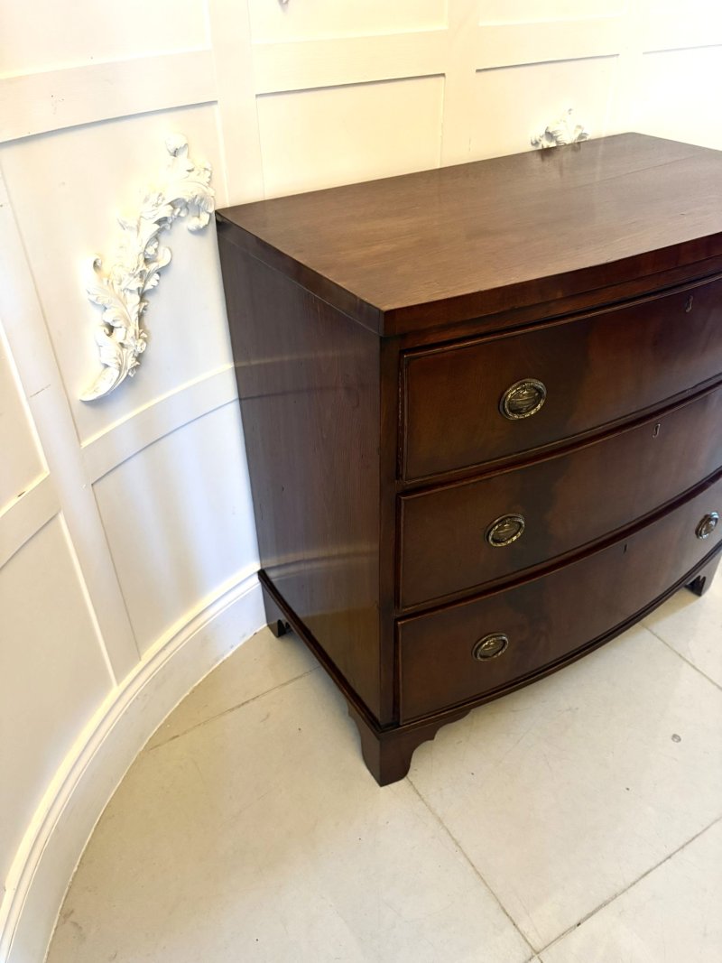 Antique Georgian Style Bow Front Chest of Drawers Figured Mahogany Brass Handles - Image 6