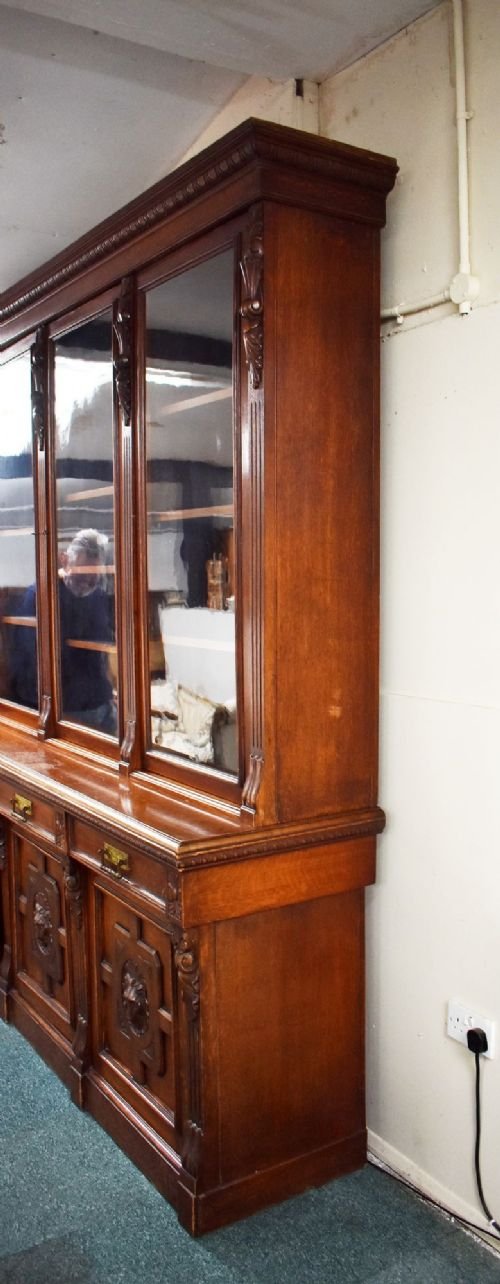 Victorian Carved Oak Three Door Bookcase - Image 6