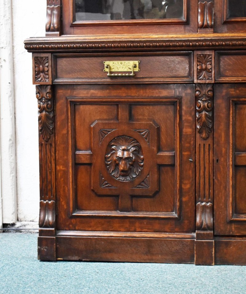 Victorian Carved Oak Three Door Bookcase - Image 4