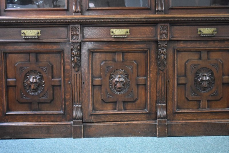 Victorian Carved Oak Three Door Bookcase - Image 5
