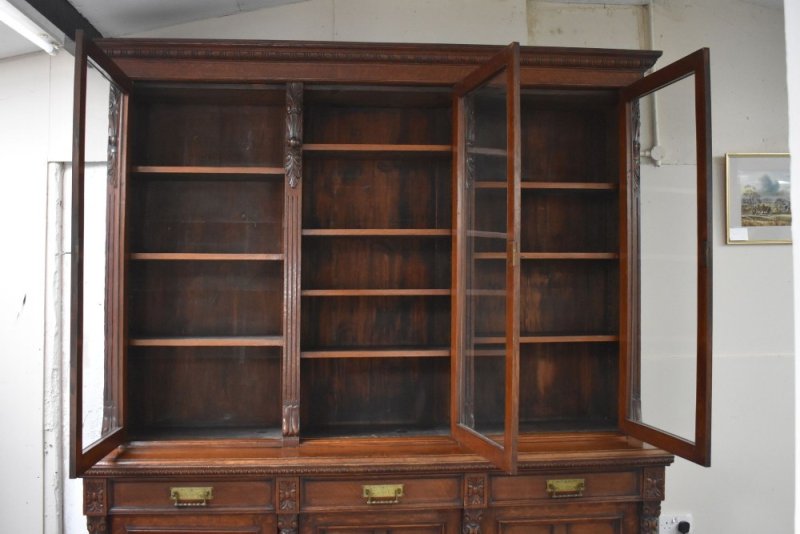 Victorian Carved Oak Three Door Bookcase - Image 9