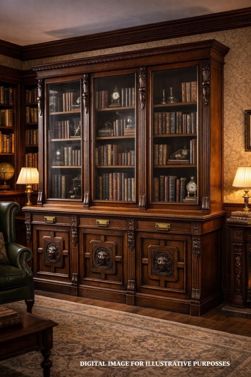 Victorian Carved Oak Three Door Bookcase - Image 11