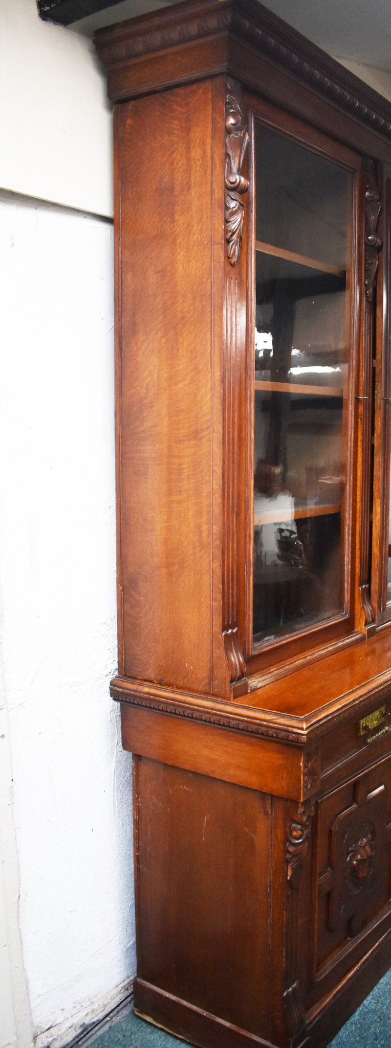 Victorian Carved Oak Three Door Bookcase - Image 10