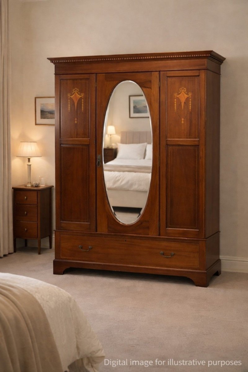 Edwardian Inlaid Mahogany Wardrobe - Image 8