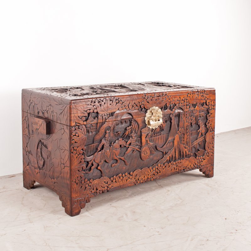 Deeply Carved Oriental Camphorwood Trunk