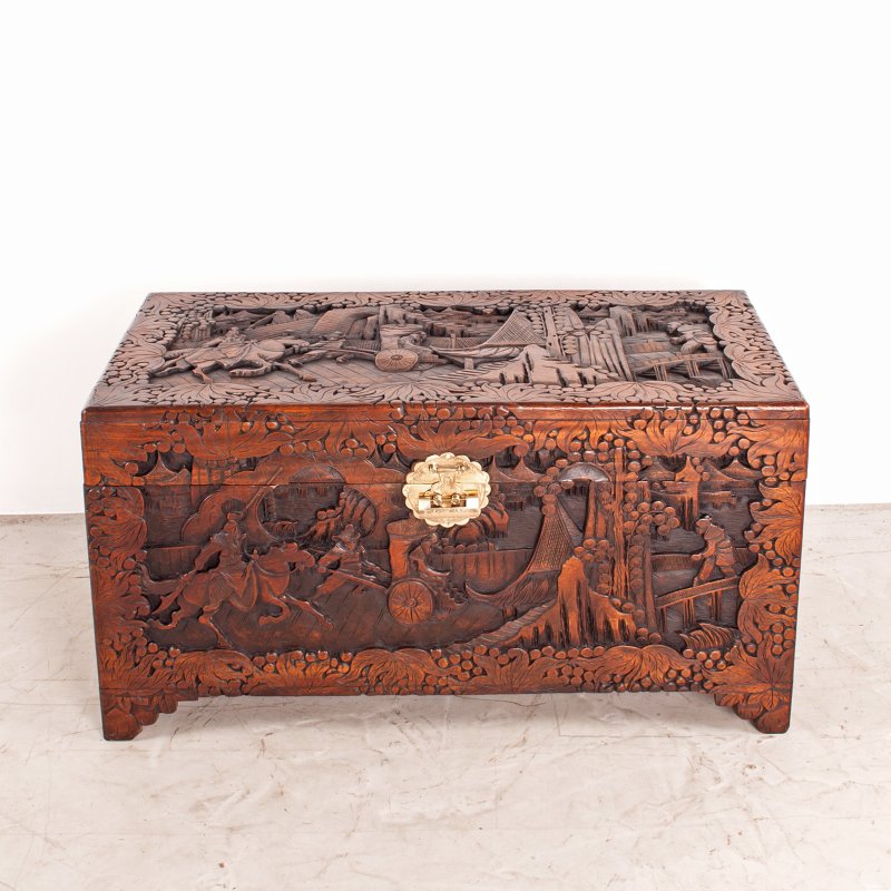Deeply Carved Oriental Camphorwood Trunk - Image 2